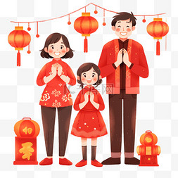 家人过年团聚图片_卡通手绘春节一家人拍全家福2