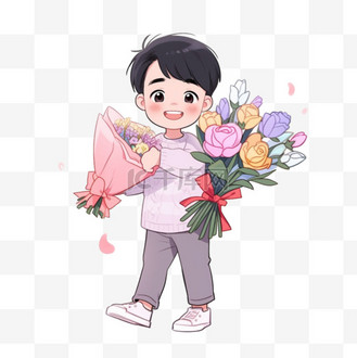 卡通免抠教师节男孩献花元素