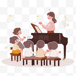 音乐背景图片_元素手绘老师孩子们上音乐课