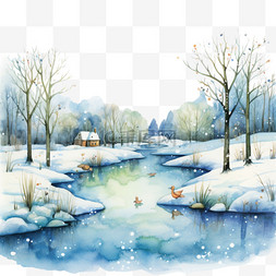 冬天季节白色风景AI元素立体免扣