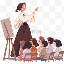 女老师学生图片_美术课老师教孩子画画元素手绘