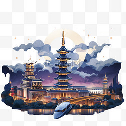 中国建筑风景图片_风景夜景中国建筑AI元素立体免扣