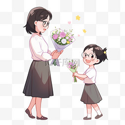 教师节学生给老师送花元素手绘