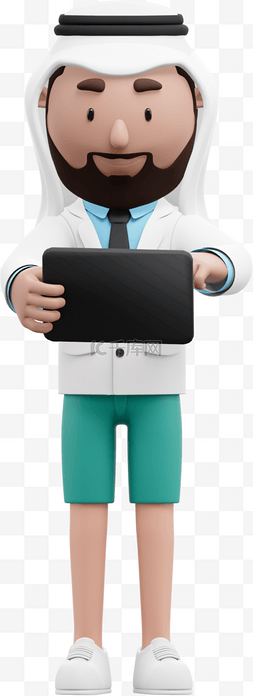 帅气电脑姿势3D白人男性使用平板