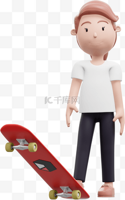 3D白人女性滑板形象女人漂亮滑板