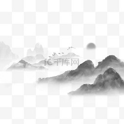 山水图片_水墨笔触中国风山水墨迹免抠素材