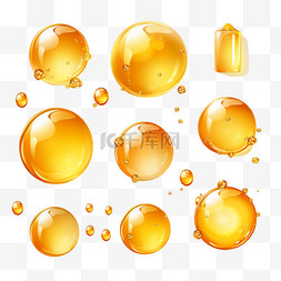 透明胶囊PNG图片_黄金油泡集隔离于透明之上。