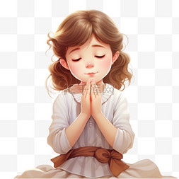可爱的女孩在祈祷，感恩又欣慰