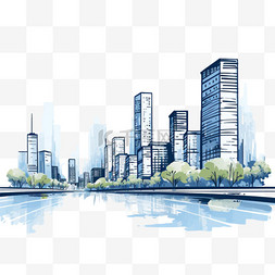 城市素描手绘图片_勾勒现代城市背景