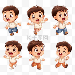 卡通婴儿和奶瓶图片_动作和表情各异的男婴