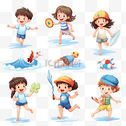一系列儿童和海滩活动