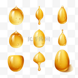 水滴气泡水珠图片_一套逼真的金色油滴或蜂蜜
