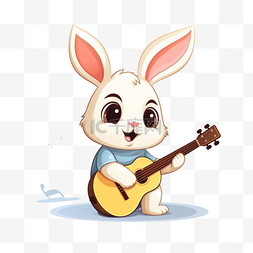 可爱的兔子弹吉他卡通矢量图标插