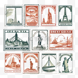 正方形条纹图片_单色复古邮票套装