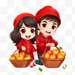 身穿红色服装的越南女孩和男孩