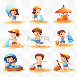 泳泳卡通图片_一系列儿童和海滩活动