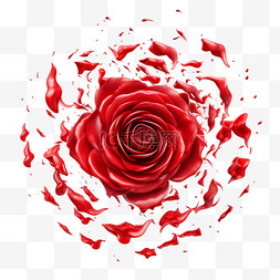 3d逼真的孤立的红玫瑰花瓣在旋风