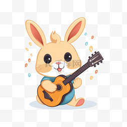 吉他卡通图片_可爱的兔子弹吉他卡通矢量图标插