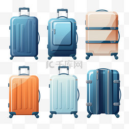 白色机场图片_不同种类的手提箱插图集。收集带