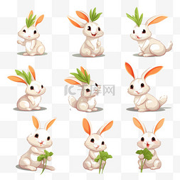 星期天卡通图片_可爱的兔子与胡萝卜在不同的姿势