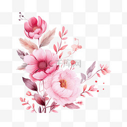绿森系婚礼图片_水彩粉色花朵花卉装饰图案手绘