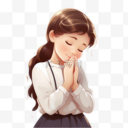 可爱卡通女性图片_可爱的女孩在祈祷，感恩又欣慰