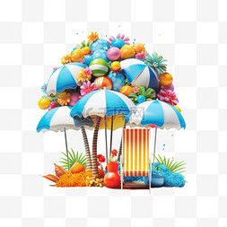 旅游日图标图片_夏日领奖台展示沙花、沙滩伞、沙