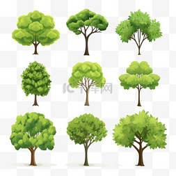 一套九棵绿色平树