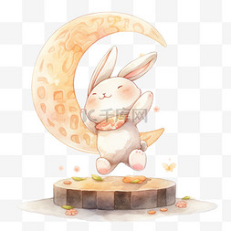 兔子望着月亮卡通中秋节元素