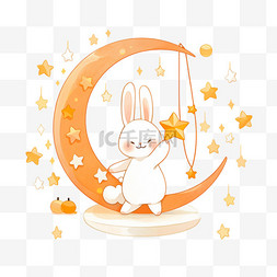 中秋节可爱兔子跳跃望着月亮卡通