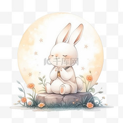 兔子赏月卡通元素中秋节