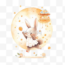 中秋节元素兔子望着月亮卡通