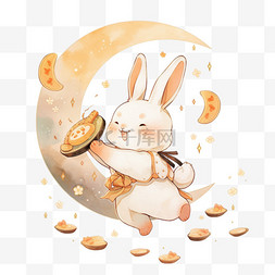 兔子跳跃图片_卡通元素中秋节兔子望着月亮