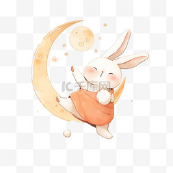 中秋节兔子望着月亮卡通元素