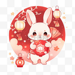 卡通月亮兔子图片_中秋节卡通月亮兔子灯笼元素