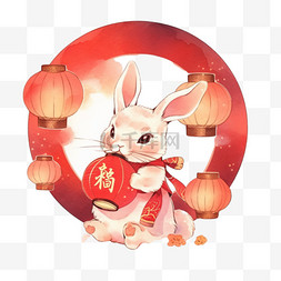 圆月亮卡通图片_中秋节圆月亮兔子灯笼卡通元素