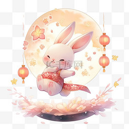 可爱跳跃图片_卡通中秋节可爱兔子望着月亮元素