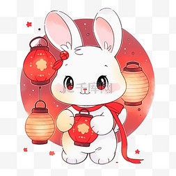 月亮兔子中秋节灯笼卡通元素