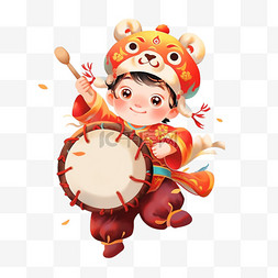 中国风卡通手绘春节小孩敲鼓6