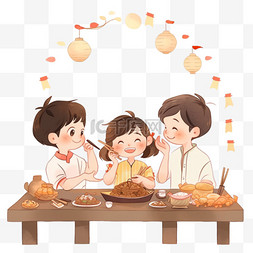 家人团圆聚餐中秋节手绘元素