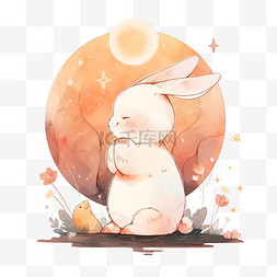 中秋节卡通元素兔子赏月
