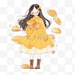 吃月饼的女孩图片_可爱的女孩拿着月饼手绘中秋节元