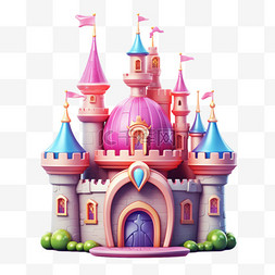 房屋绘画png图片_房屋童话粉色建筑免扣元素装饰素