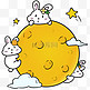 描边风中秋元素月亮月兔黄色卡通八月十五