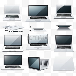 电脑和键盘图片_一套笔记本电脑和电脑矢量插图