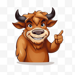 牛角图片_可爱的公牛竖起大拇指卡通向量图