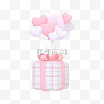 七夕粉白色心形气球粉色丝带格纹礼物盒