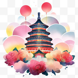 天坛建筑彩绘牡丹花元素手绘