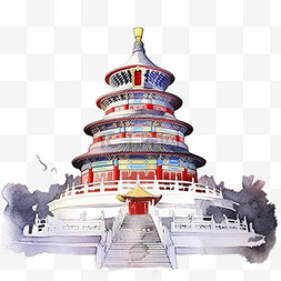 建筑天坛免抠元素水彩画