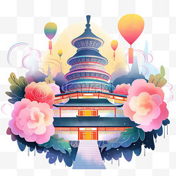 手绘牡丹花元素图片_天坛彩绘牡丹建筑花手绘元素